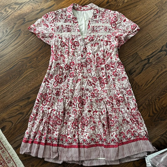 Anthropologie Georgina Mini Spring Boho Cotton Dress Pink Floral Trim - Picture 2 of 16